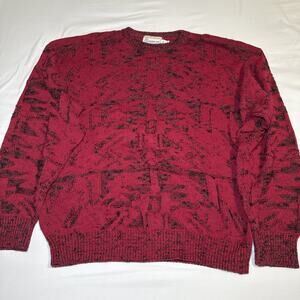 Vintage London Fog Tribal Pattern 3D Knit Red Sweater Mens Size XL 90s Made USA